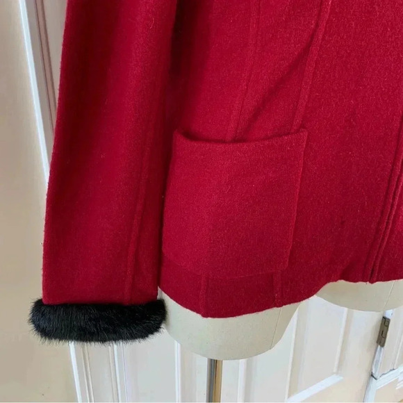 CAROLE LITTLE Boiled Wool Full Zip Faux Fur Collar Sweater Jacket M * Flaw - Picture 11 of 13